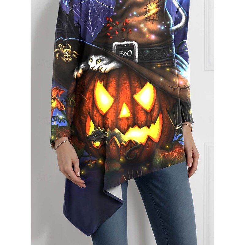 Halloween Sarah Richter by Women's Blouse Graphic  Spider Stylish Classic Casual Long Sleeve Turtleneck Regular Tops Party Evening Wear Daily Going out Asymmetric Hem Summer Spring Fall Winter3