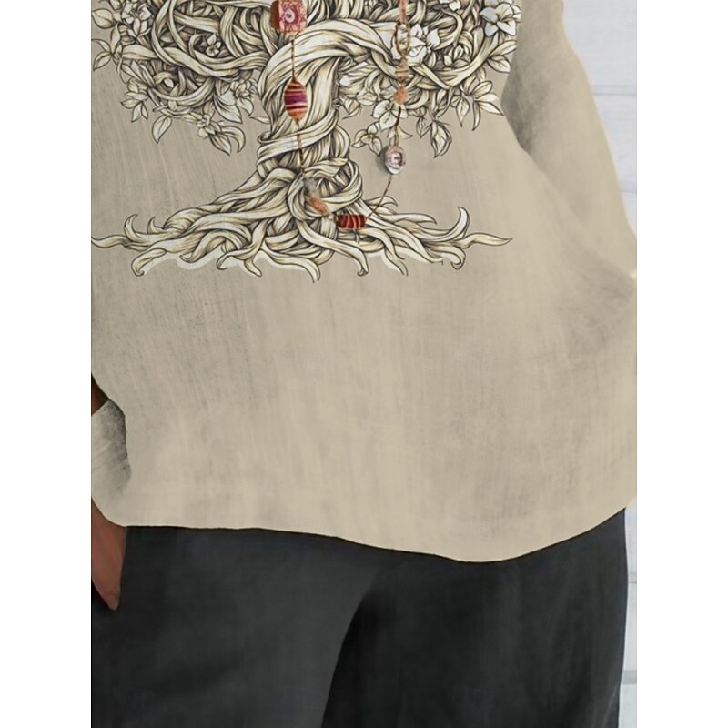 Women's Shirt Tree Daily Casual 3/4 Length Sleeve Crew Neck Regular Tops Daily Holiday Print Khaki Summer Spring Fall2