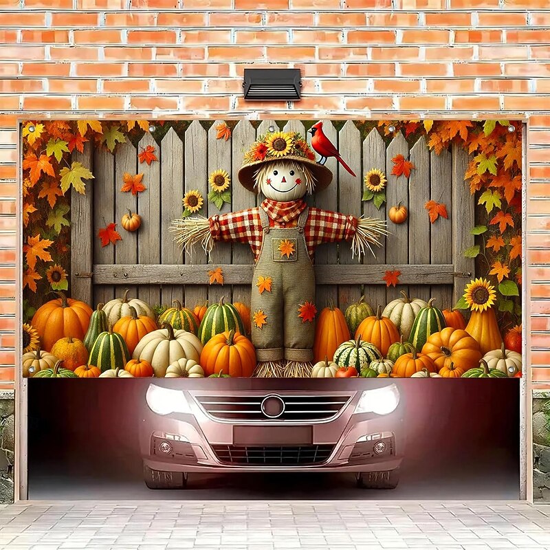 Halloween Garage Door Cover Large Hanging Backdrop Scarecrow Rustic Cottagecore Dark Punk Gothic Style Party Outdoor Shooting Backgrounds Yard Haunted House Home Decor4