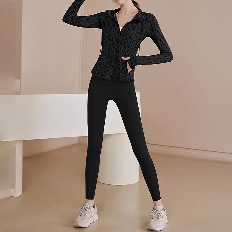 Women's Workout Jacket Breathable Drawstring Long Sleeve Sports Solid Color Top For Gym Zumba Running Slim Activewear2