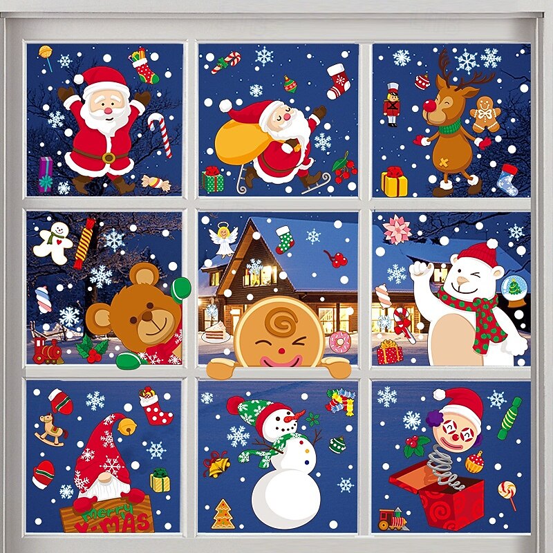 6 Sheets Christmas Window Cling Wall Sticker Decals Decorations, Snowmen & Reindeer, Merry Christmas, Static Cling, Storefront & Home Glass Decor4