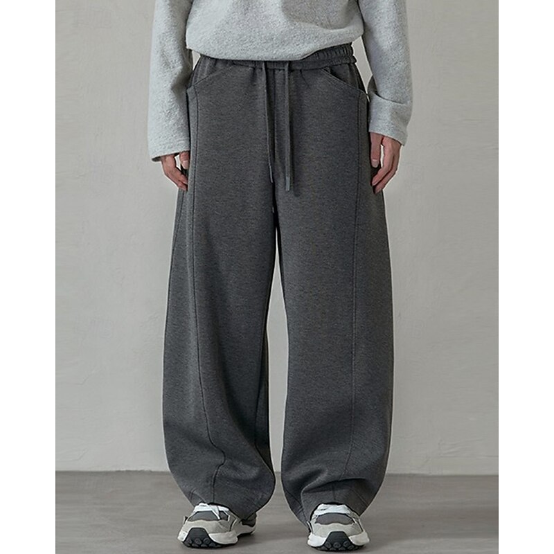 Men's Sweatpants Trousers Straight Leg Sweatpants Drawstring Pocket Elastic Waist Plain Comfort Sports Outdoor Daily Fashion Casual Black Grey Micro-elastic2