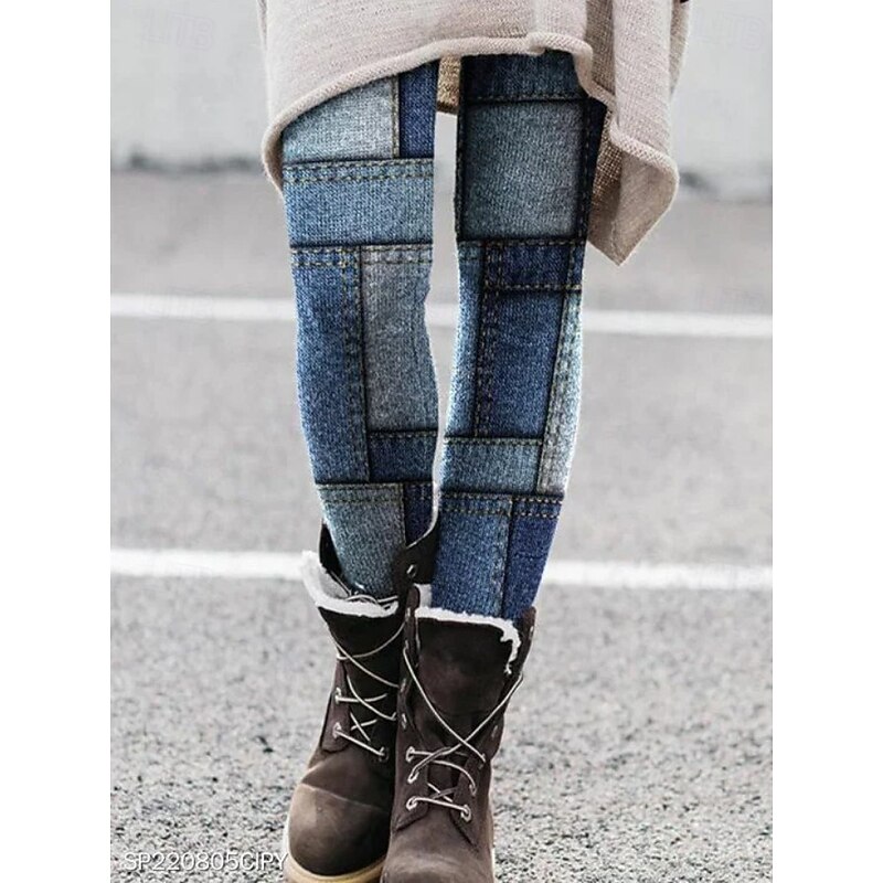 Women's Leggings Vacation Vintage Fashion Ankle-Length High Waist Graphic Geometric Abstract Printing Soft Breathable Micro-elastic Outdoor Daily Robin's Egg Blue Grey Green Spring Fall Winter Slim