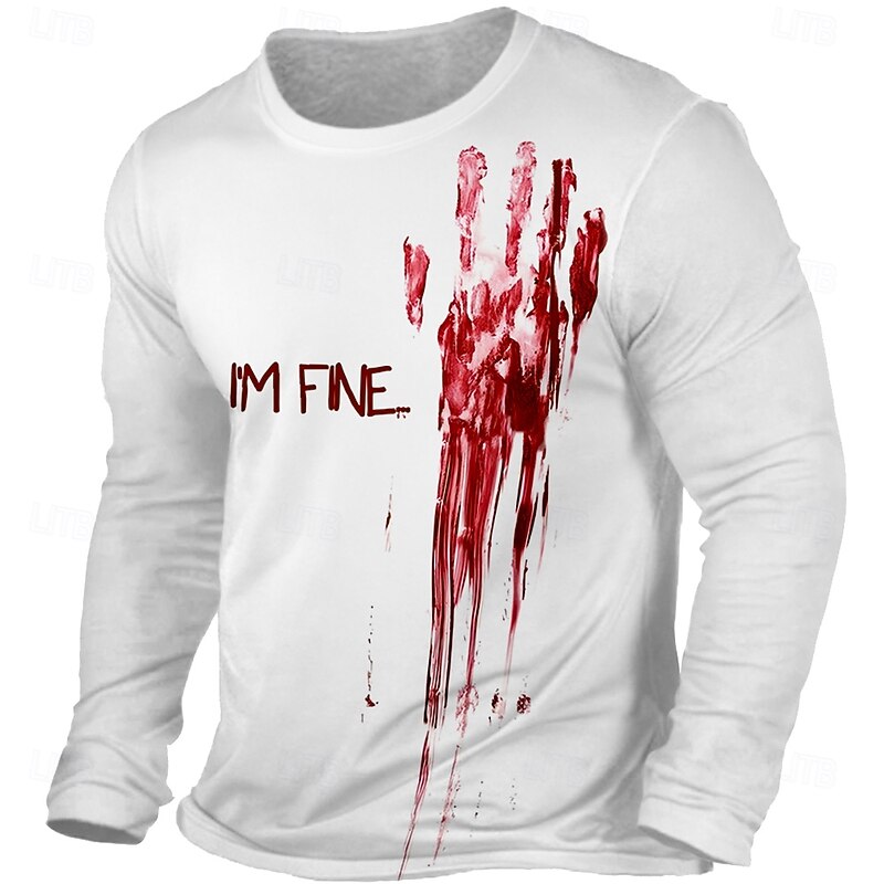 Halloween Men Blood stains Crew Neck Clothing Apparel 3D Print Party Street Long Sleeve Graphic Casual