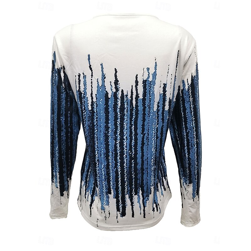 Women's T Shirt Ombre Graphic Striped Elegant Vintage Stylish Long Sleeve V Neck Round Neck Notched Neck Regular Tops Daily Weekend Zipper Print Blue Fuchsia Green Spring Fall Winter2