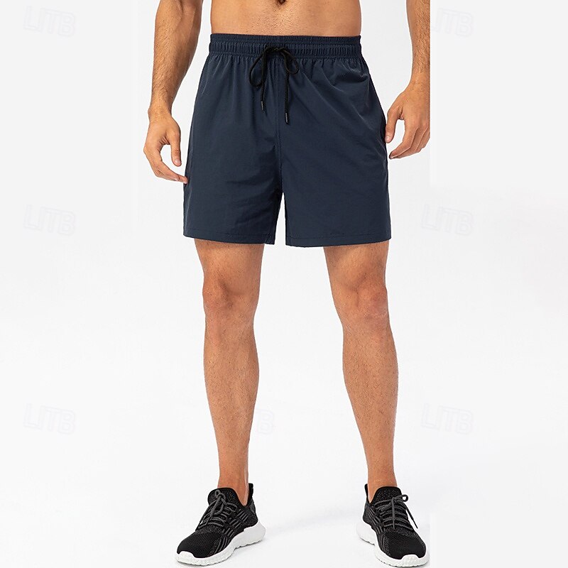 Men's Running Shorts Workout Shorts with Pockets High Waist Bottoms Athleisure Gym Workout Quick Dry Lightweight Gym Basketball Athletic Loose Fit Sportswear Activewear Solid Colored Black Blue Dark2