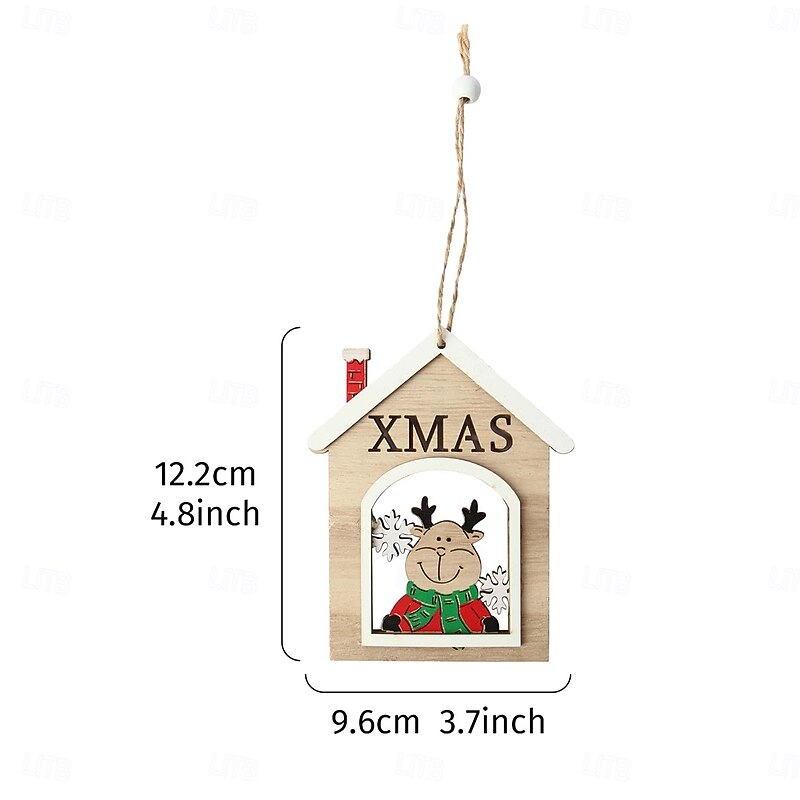 3PCS Christmas Wooden House Ornaments, Cartoon Santa Claus and Snowman Hanging Decorations, Festive Xmas Tree Hanging Decor for Holiday Home Decoration and Christmas Gifts2
