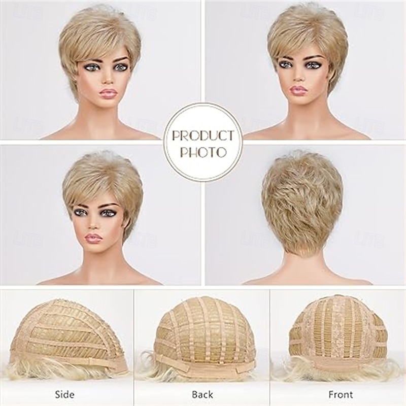 Short Wigs for Women Memory Fiber Simulated Human Hair Pixie Curly Wig With BangNatural Daily Use Hair2