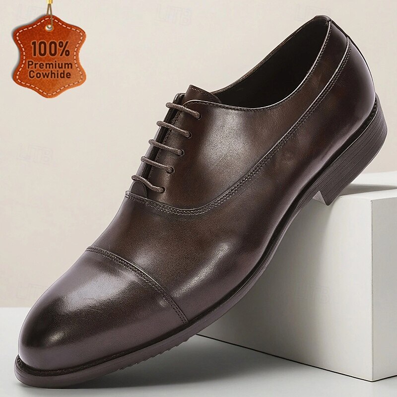 Men's Brown Oxford Dress Shoes – Premium Leather Cap-Toe Shoes for Weddings, Office and Formal Events