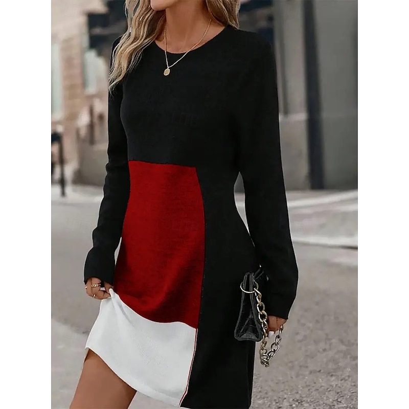 Women's Sweatshirt Dress Mini Dress Sheath Dress Party Casual Semi Formal Party Daily Cocktail Party RGraphic Geometric Color Block Long Sleeve Crew Neck Red Blue Gray Spring Fall Winter Autumn3