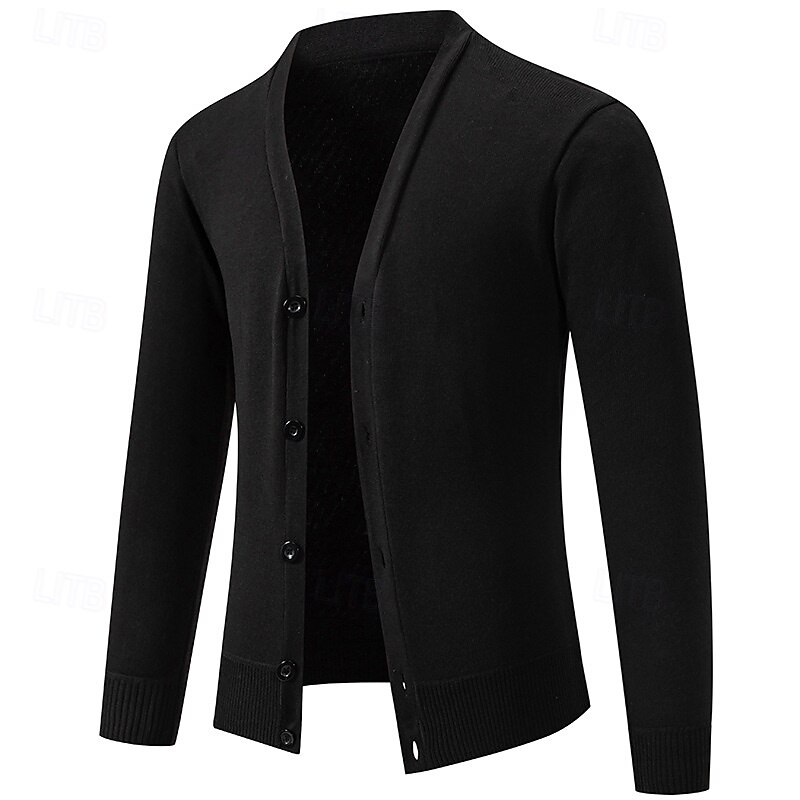 Men's Sweater Dress Sweater Cardigan Sweater Knit Sweater Ribbed Knit Short Knitted Ribbed Plain V Neck Fashion Shawls Casual Daily Wear Clothing Apparel Spring Fall Black Navy Blue M L XL4