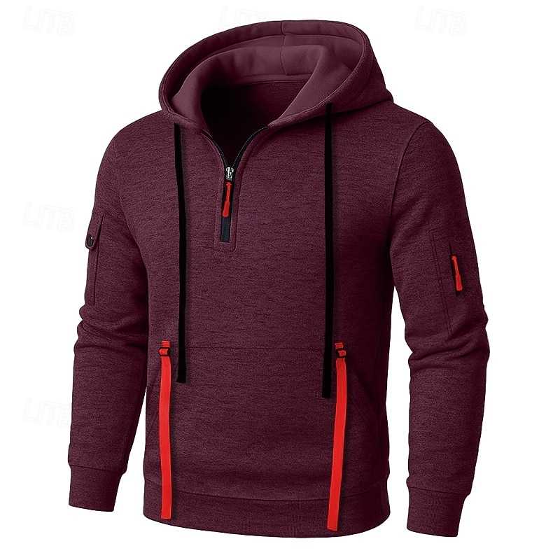 Men's Hoodie Quarter Zip Hoodie Fleece Hoodie Tactical Hoodie Black Burgundy Navy Blue Blue Gray Hooded Plain Zipper Sports & Outdoor Casual Daily Streetwear Cool Sportswear Spring &  Fall Clothing4