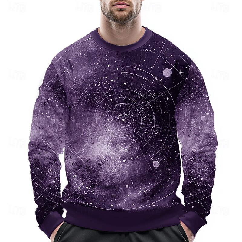 Men's Universe Sweatshirt Casual Long Sleeve Crew Neck Black Blue Crewneck 3D Print 3D All Seasons Designer3