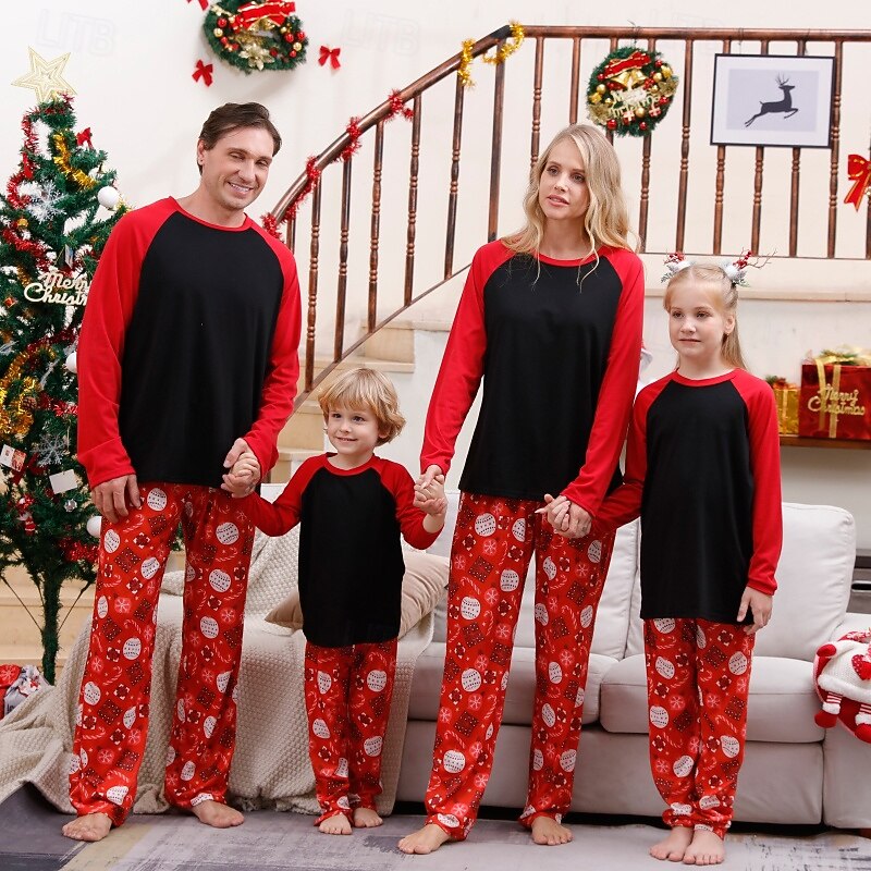 Family Pajamas Christmas Pattern Home Print Black White Wine Long Sleeve Adorable Matching Outfits4