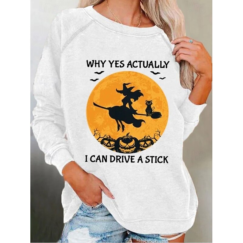 Halloween Women's Sweatshirts Graphic Fashion Casual Long Sleeve Crew Neck Regular Tops Casual Print Black White Light Grey Dark Gray Summer Spring Fall4