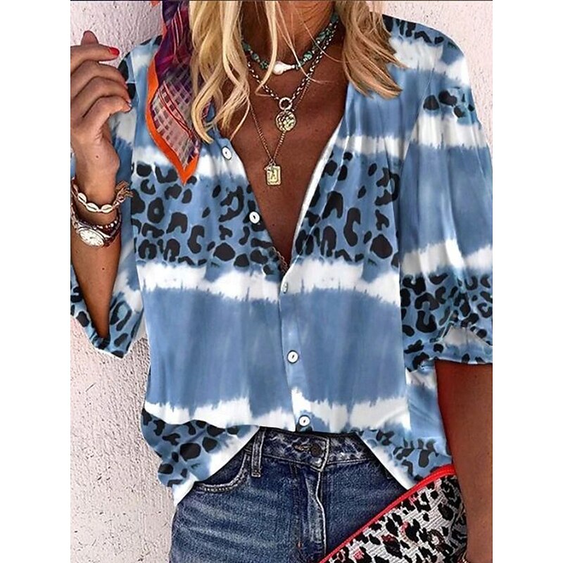 Women's Blouse Bohemia Vintage V Neck 3/4 Length Sleeve Floral Graphic Daily Regular Tops Daily Holiday Beach Wear Print Blue Spring Fall