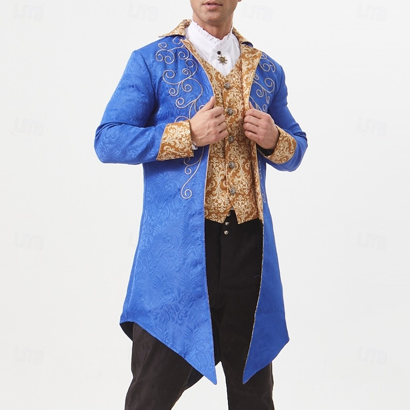 Medieval Renaissance Steampunk Coat Tailcoat Outerwear Prince Vampire Nobleman Fancy Dress Men's Halloween Carnival Performance LARP Ren Faire Adults Vest