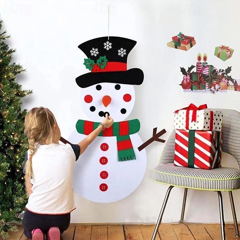 Christmas DIY Felt Snowman Set Creative 3D Holiday Decorations Kids Handmade Hanging Ornaments Felt Tree Craft Gift for Home Party Festive Seasonal Winter Decor2
