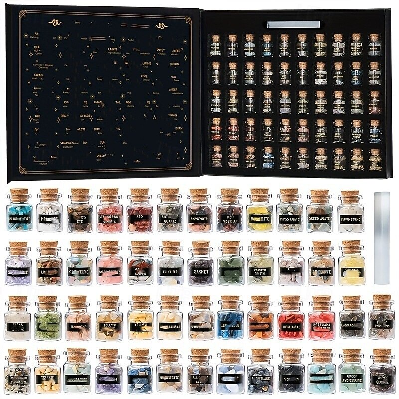 30pcs/50pcs Witchcraft Crystal Jars Set, Mini Gemstones for Wiccan Altar, Non-Electric Witch Supplies, Mystical Healing Stones in Bottles, Wiccan Crafting Tools, for Halloween2