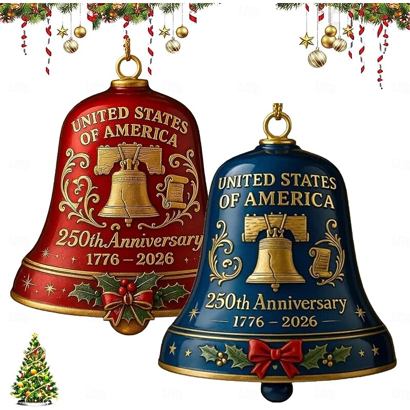 United States 250th Anniversary Christmas Bell Ornament Xmas Gold Vintage-Style Metal Commemorative Doorbell for Patriotic Holidays3