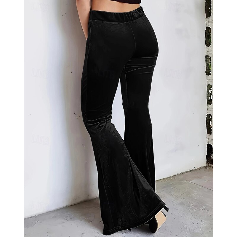 Women's Wide Leg Corduroy Pants Slacks Streetwear Casual Full Length Natural Plain Elastic Waist Comfortable Street Holiday Daily Wear Silver claret Dark Brown Black Fall Regular Fit3