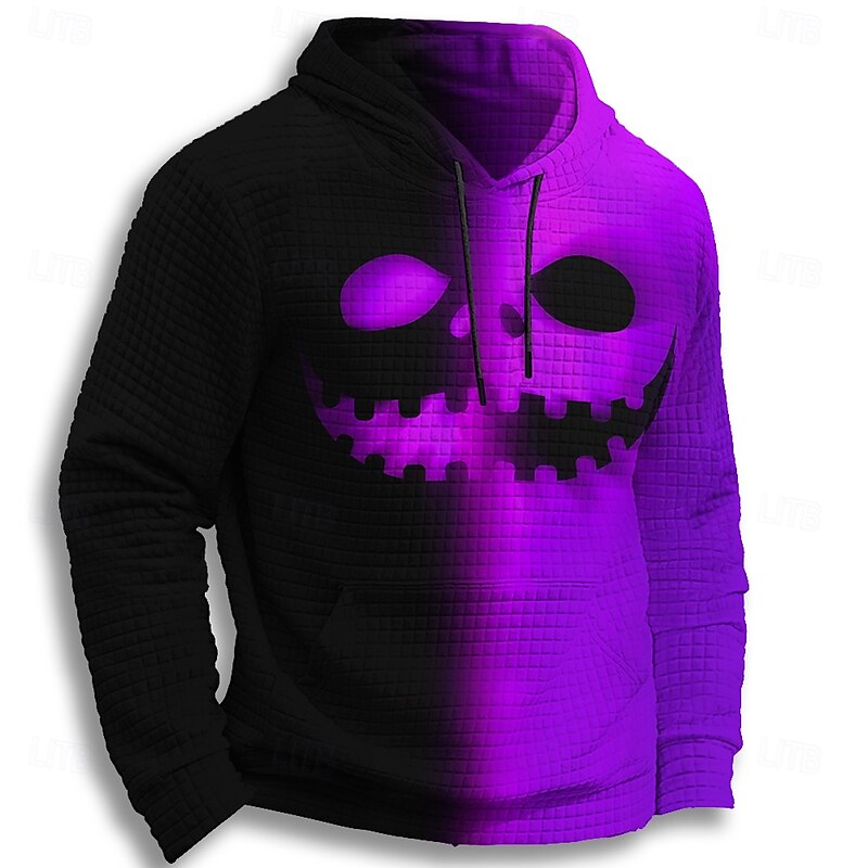 Halloween Men's Pumpkin Hoodie Sweatshirt Gothic Crew Neck Party Gift Streetwear Blue Purple Drawstring Fall Winter Designer2