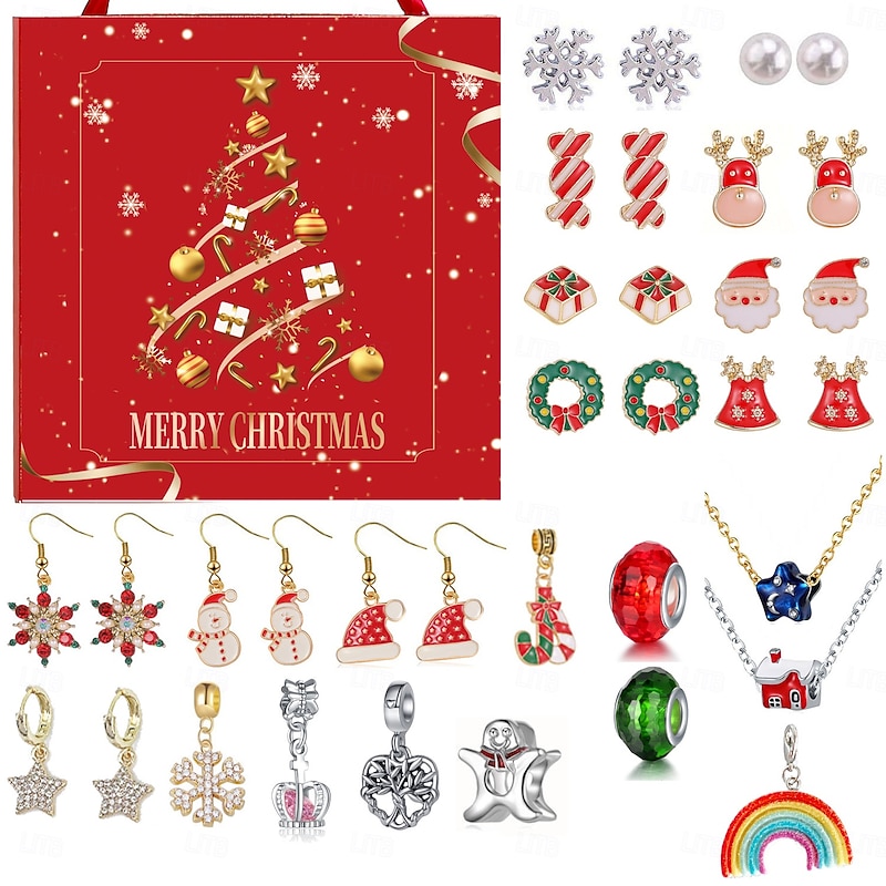 Christmas Advent Calendar Jewelry 2025 for Girls, 24 Days DIY Necklace & Earrings Making Kit with Charm Pendants & Accessories, Xmas Countdown Gift for Kids Teens Women2