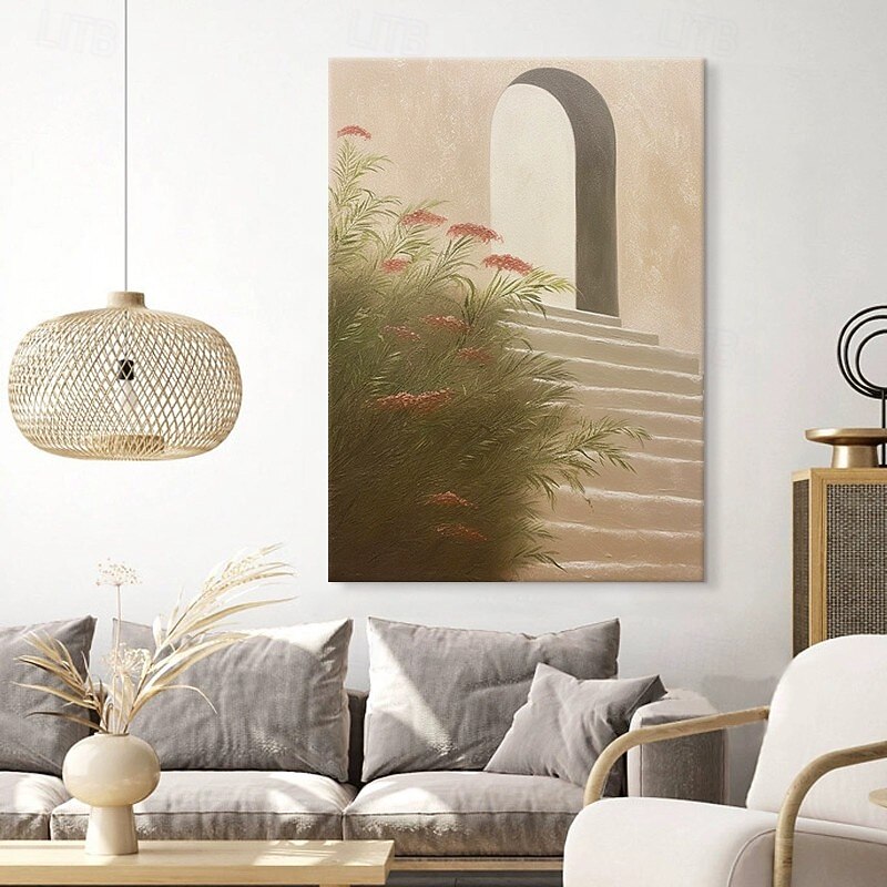 Handmade Oil Painting Canvas Wall Art Decoration Abstract Wabi-Sabi Style Fresh and Light Green Plants Landscape for Home Decor Rolled Frameless Unstretched Painting4