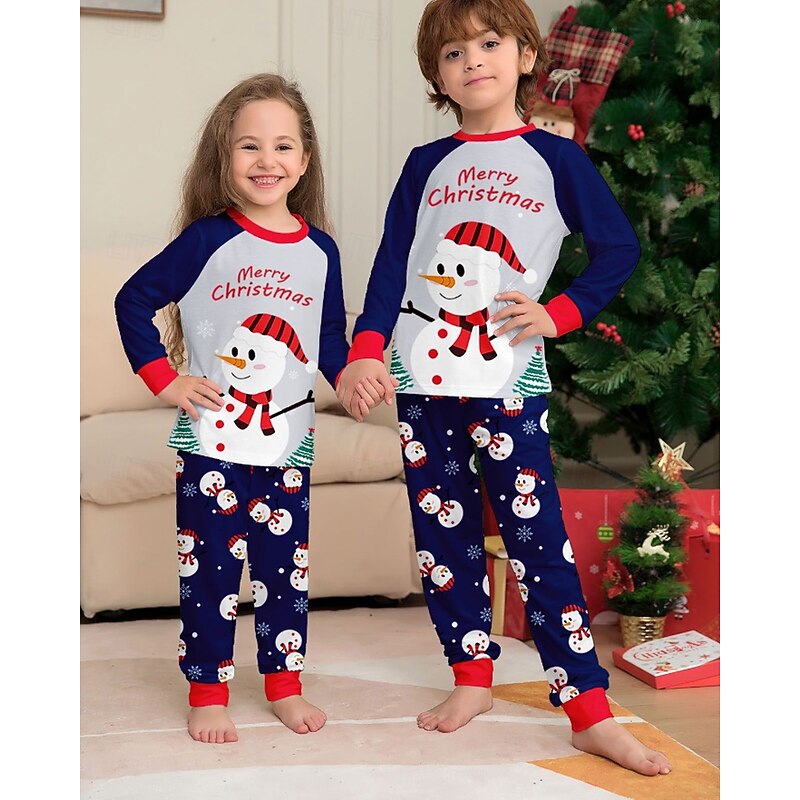 Family Pajamas Christmas Pattern Home Patchwork Navy Blue Long Sleeve Active Matching Outfits2