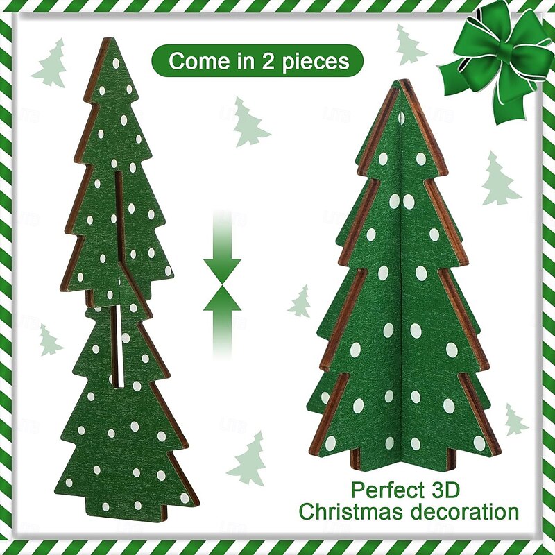 3PCS Wooden Christmas Tree Decorations, Rustic Wood Craft Ornaments for Home, Holiday Tabletop and Party Decor4