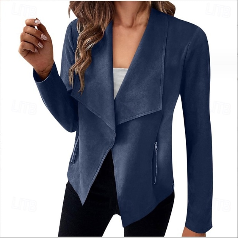 Women's Jacket Warm Zipper Open Front Vintage Classic Street Style Solid Color School Office Work Street Open Front Regular Lapel Regular Fit Long Sleeve Outerwear claret off white Navy Blue Spring2