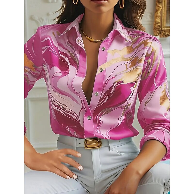 Women's Shirt Work Shirt Graphic Abstract Elegant Stylish Casual Long Sleeve Shirt Collar Regular Tops Work Party Evening Wear Daily Glitter Pink Blue Purple Fuchsia Orange Summer Fall Spring, Fall4