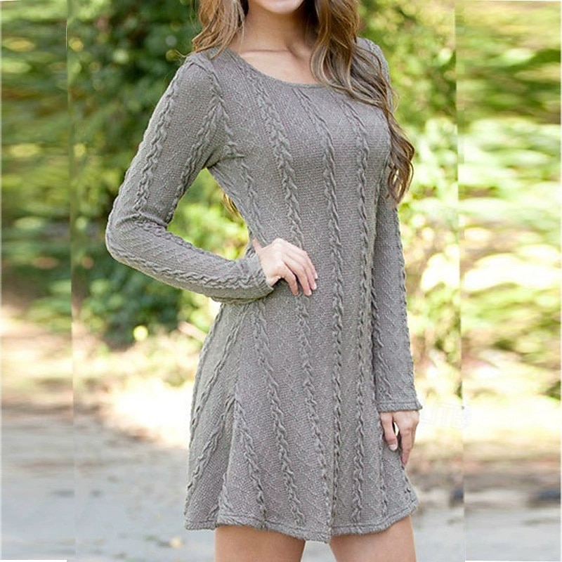 Women's Mini Dress Casual Dress Fashion Classic Modern Outdoor Vacation Holiday Regular Fit Plain Long Sleeve Crew Neck White Wine Brown Dark Blue Spring4