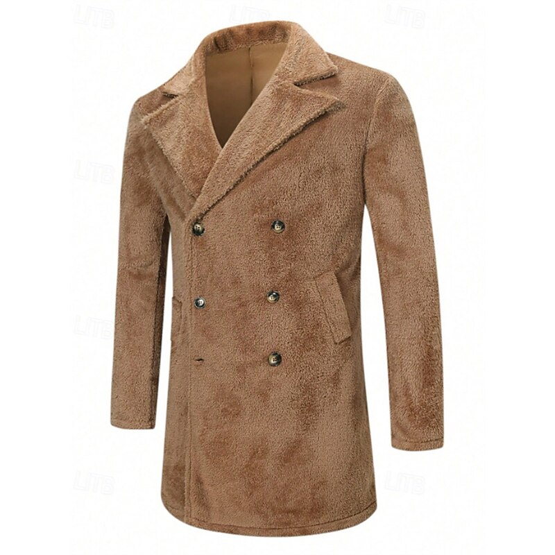 Men's Fleece Jacket Overcoat Trench Coat Long Trench Coat Vacation Daily Fall Winter Polyester Thermal Warm Outerwear Clothing Apparel Fashion Classic Plain Pocket Lapel Double Breasted3