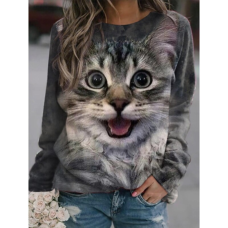 Women's Sweatshirts Graphic Animal Vintage Casual Long Sleeve Crew Neck Regular Tops Home Dailywear Casual Print Red Blue Purple Gray Summer Spring Fall2