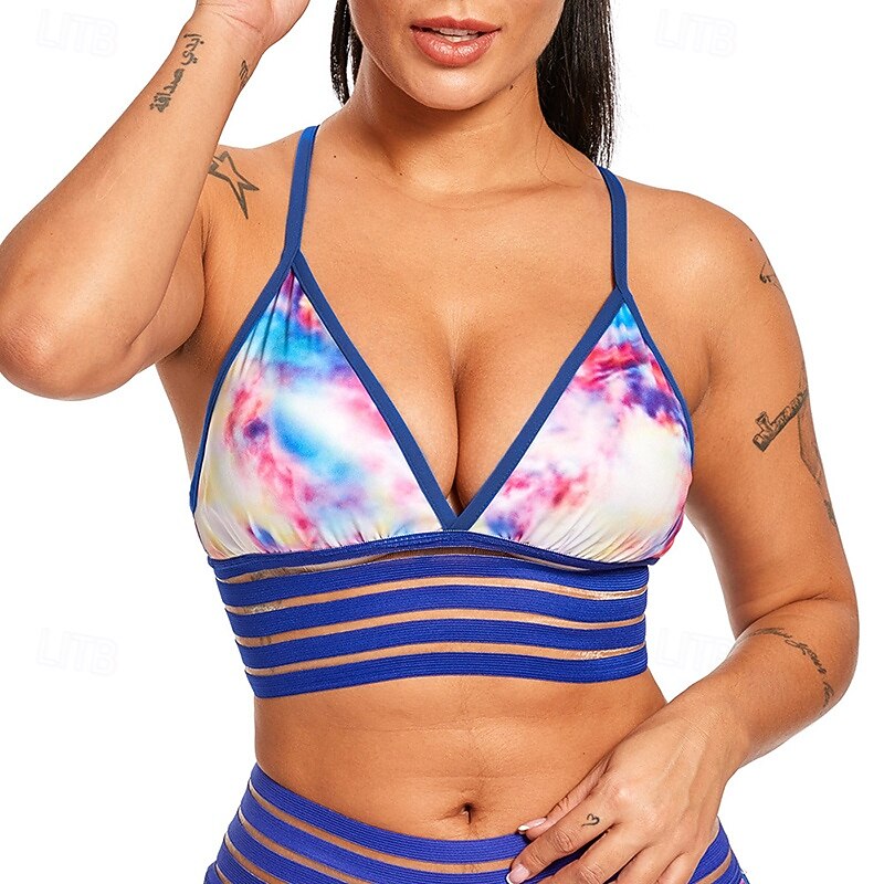 Women's Spaghetti Strap Bra Sports Bra Underwear Sexy Low Support Paded Tie Dye Sport Activewear Blue Gym Pilates Yoga3