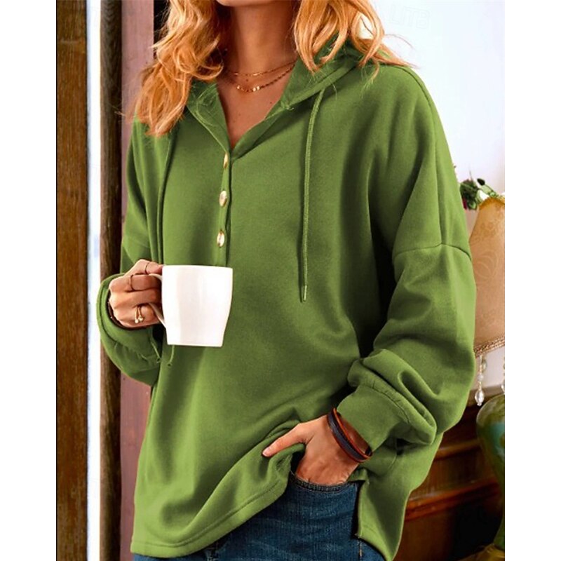 Women's Pullover Hoodie Sweatshirt Plain Streetwear Casual Long Sleeve Hooded Regular Tops Street Holiday Buttons Black Blue Fuchsia Brown Green Fall Winter4