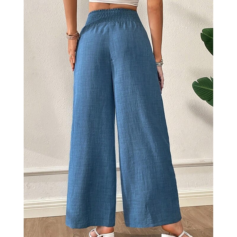 Women's Wide Leg Slacks Streetwear Casual Full Length Natural Plain Elastic Waist Soft Outdoor Vacation Daily Apricot Black Light Green Pink Fall Regular Fit4