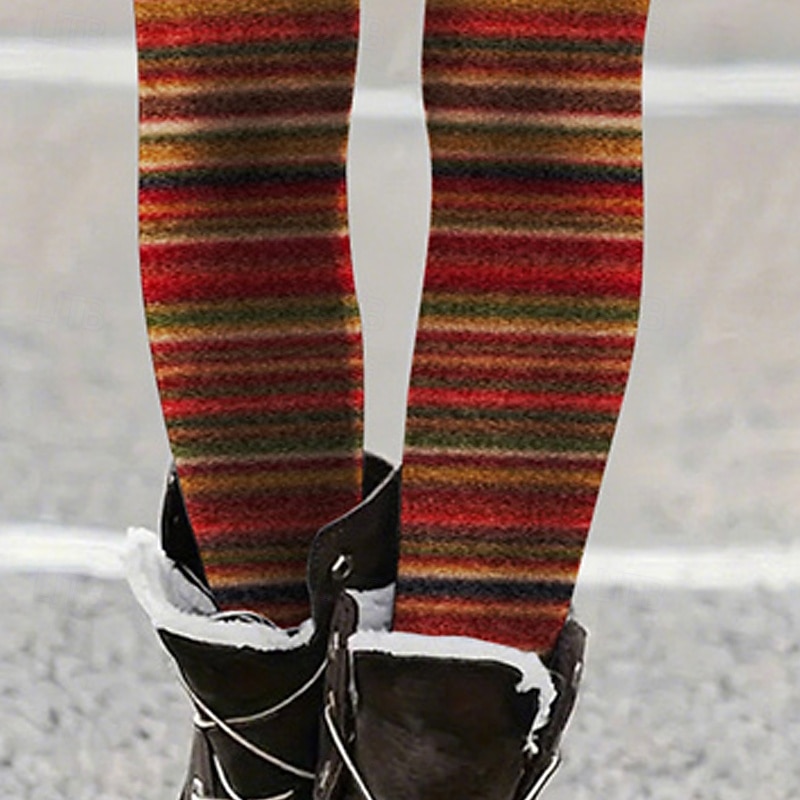 Women's Pants Trousers Leggings Cozy Leggings Streetwear Casual Full Length High Waist Striped Elastic Waist Print Breathability Comfortable Stretchy Vacation Street Daily Wear Red Summer Spring Fall3