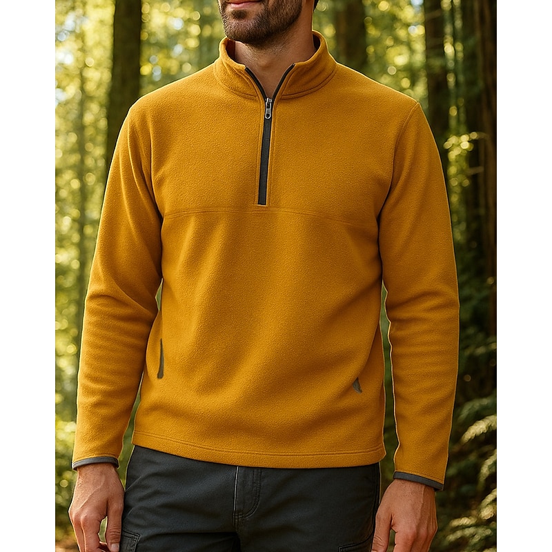Men's Fleece Sweatshirt Quarter Zip Sweatshirt Winter Outdoor Thermal Warm Top White Yellow Army Green Dark Blue3