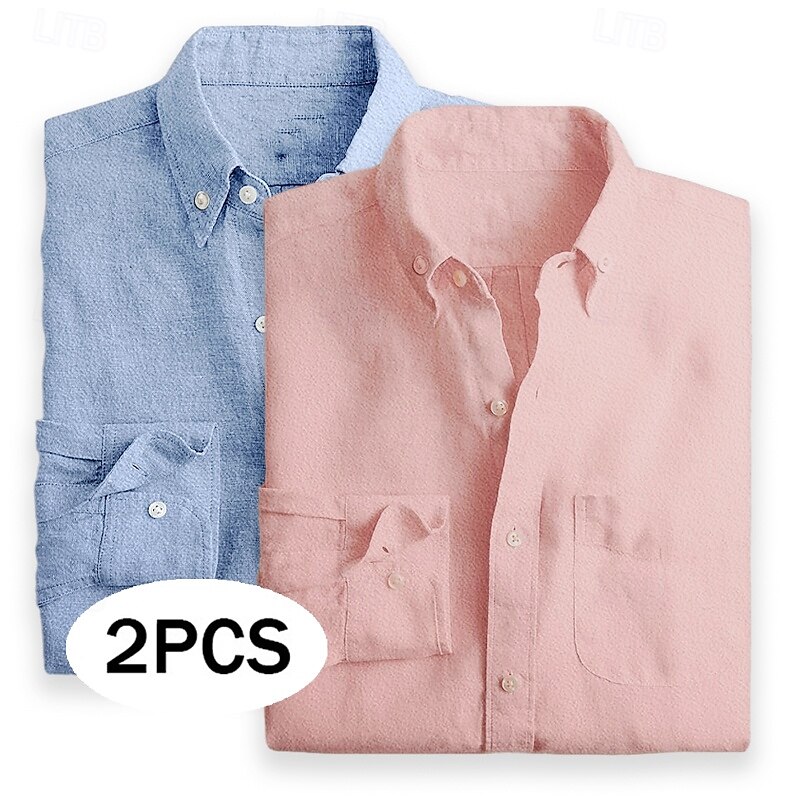 Men's Shirt Linen Shirt Summer Shirt Button Down Shirt Casual Shirt Plain Vacation Daily White+Pink White+Green Green+pink Pink+Blue Long Sleeve Lapel Summer Spring Clothing Apparel Pocket