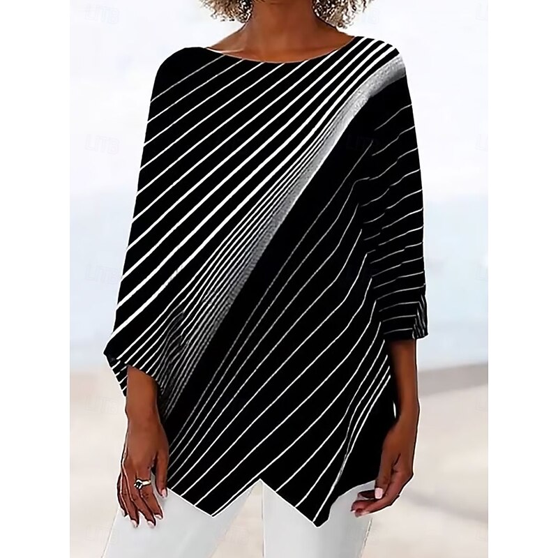 Women's Blouse Graphic Geometric Vintage Tropical Stylish 3/4 Length Sleeve Crew Neck Boat Neck Regular Tops Daily Print Black Spring Fall3