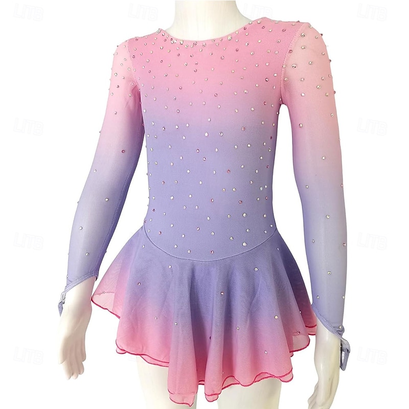 Girls' Pink Figure Skating Dress Show Uniform for Performance and Competition3