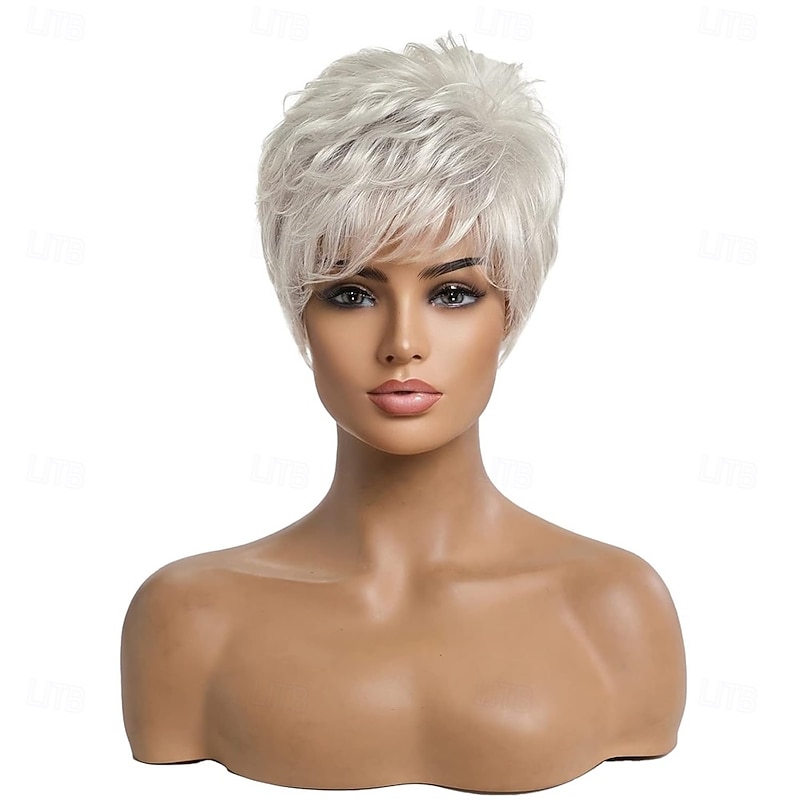 Short Silver Grey Hair Wigs for Women Blend Pixie Cut Wig With BangNatural Daily Use Hair3