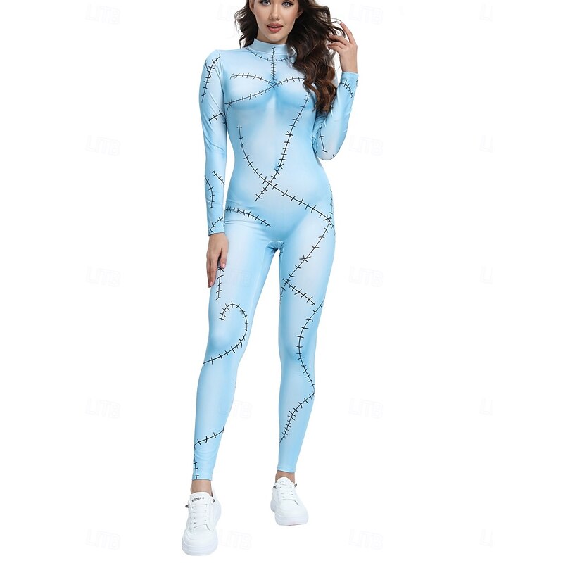 Women's Normal Jumpsuit Holiday Graphic Long Sleeve Turtleneck High Waist Print Party Halloween Regular Fit Black Blue Light Blue Summer3