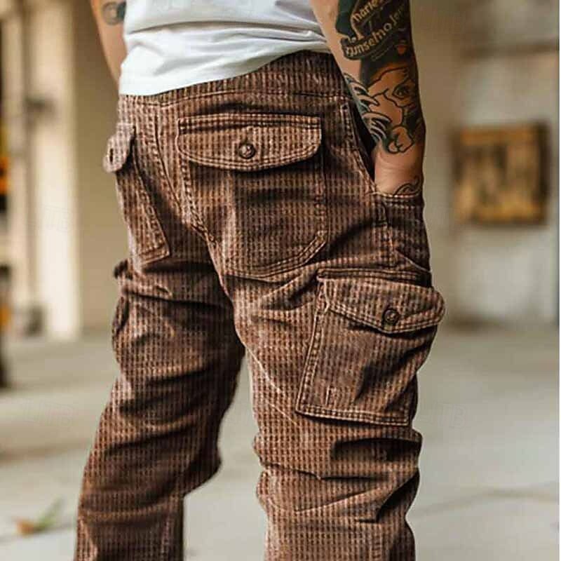 Men's Cargo Pants Corduroy Pants Trousers Buttons Multi Pocket Plain Wearable Outdoor Daily Camping & Hiking Fashion Classic Brown Green2