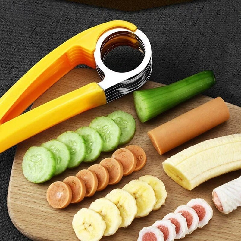 Food Manual Slicer Stainless Steel Banana Cutter Sausage Divider Fruit Vegetable Cutting Tool Creative Kitchen Accessories Portable Slicing Gadget For Salad Snack Platter Preparation4