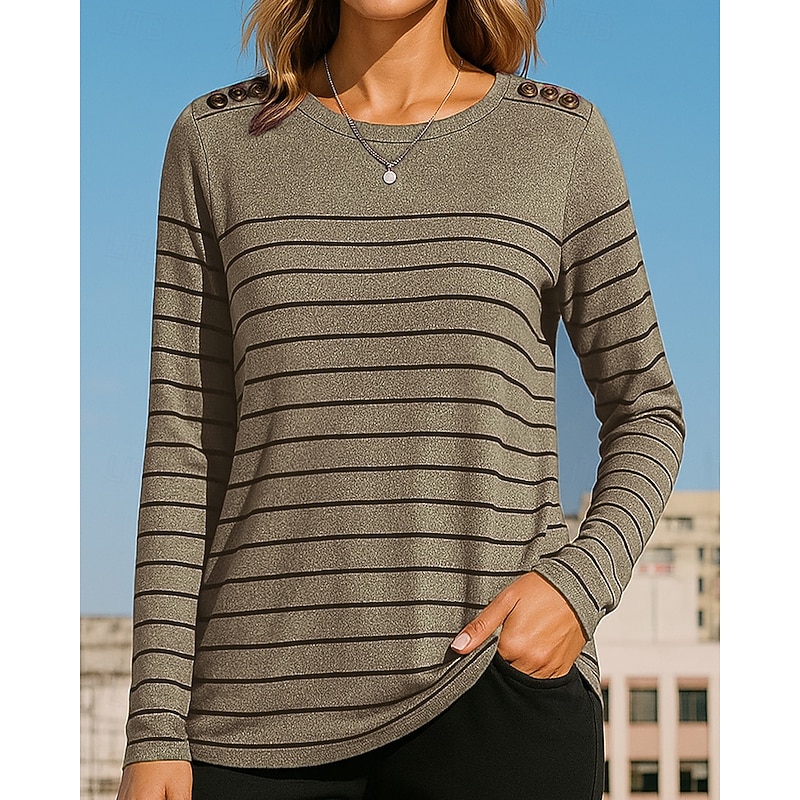 Women's Pullover Sweatshirt Casual Tops Long Sleeve Top Athleisure Fall Stripes Fashion Outdoor Travel Sportswear Activewear Red Blue Dark Gray4