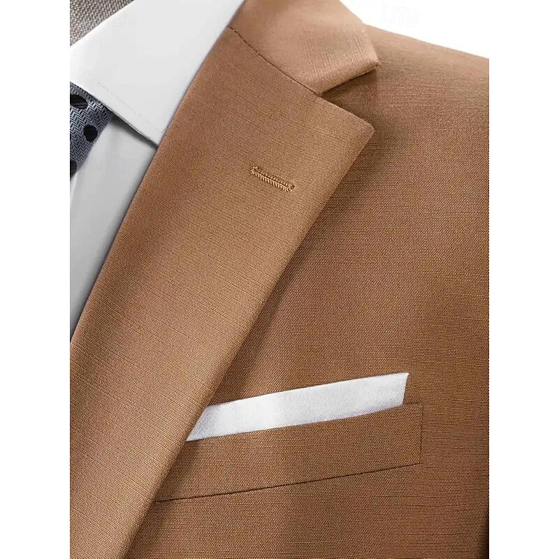 Men's Party Business Wedding Suits Notch Lapel Brown Formal Solid Colored Tailored Fit 2 Piece Single Breasted Two-buttons4