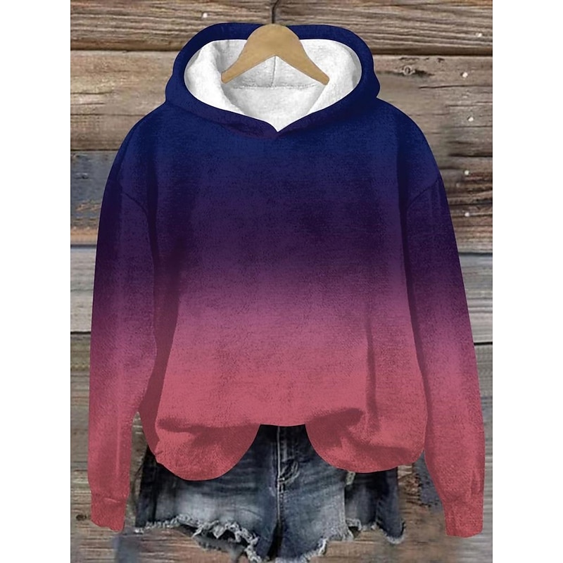 Women's Pullover Hoodie Sweatshirt Graphic Streetwear Casual Long Sleeve Hooded Regular Tops Street Holiday Pocket Print Wine Navy Blue Blue Purple Gray Fall Winter